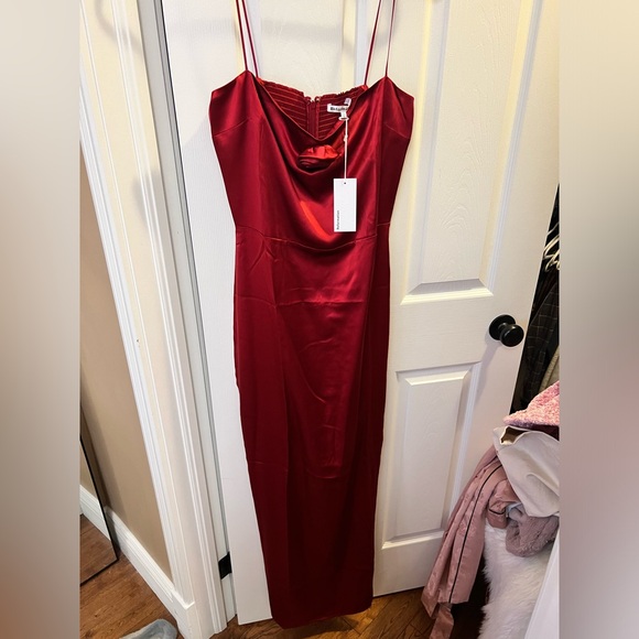 NWT Reformation Frankie Silk Dress Maxi Rosette Red Cocktail Formal Sz 10 - Picture 8 of 9